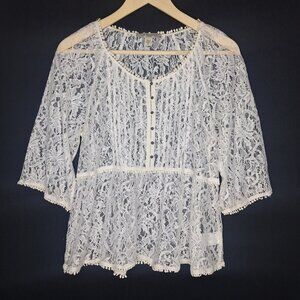 💙 Vintage America Soft Lace Top Size M/L Cottage Boho Holidays Formal Preppy